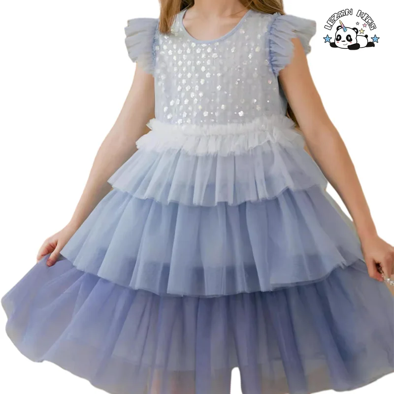 LEZONKIDS - New Arrive Summer Princess Party Dress Multi Layer Cake Tulle Flowers Girls Dress for 2-8T Kids